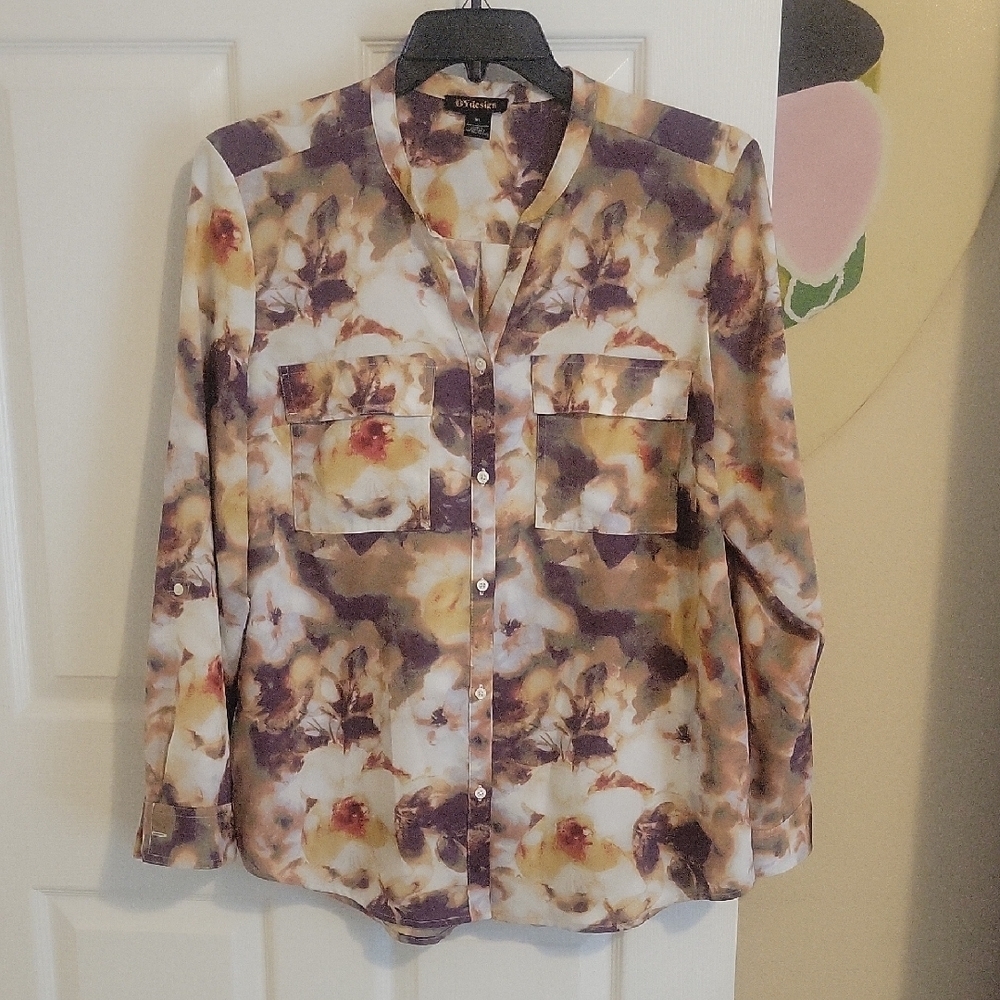 BYdesign szXL button down front pocket long sleeve Floral Blouse